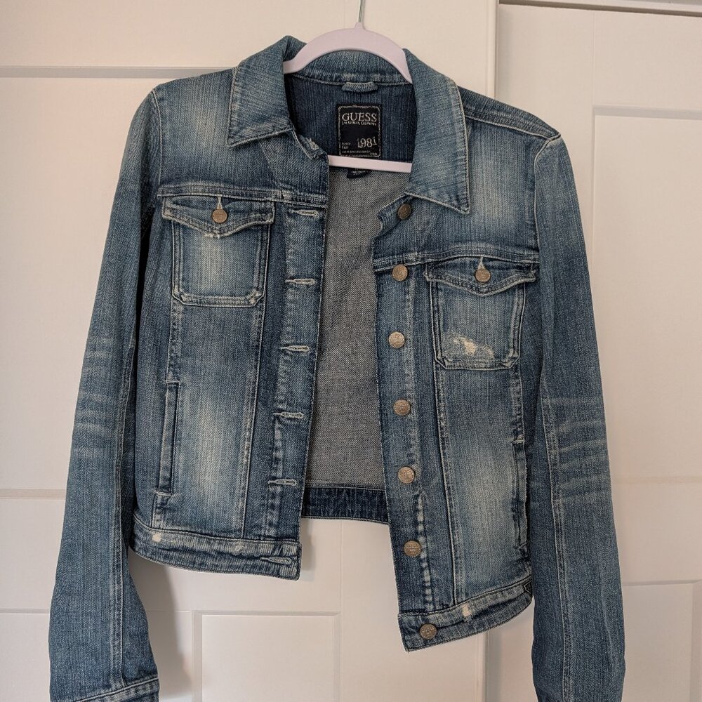 Guess Distressed Jean Jacket - Size M, EUC